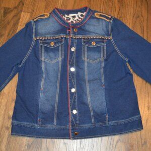 Chico Zenergy Sz 2 Light Weight Demin Knit Military Look Jean Jacket